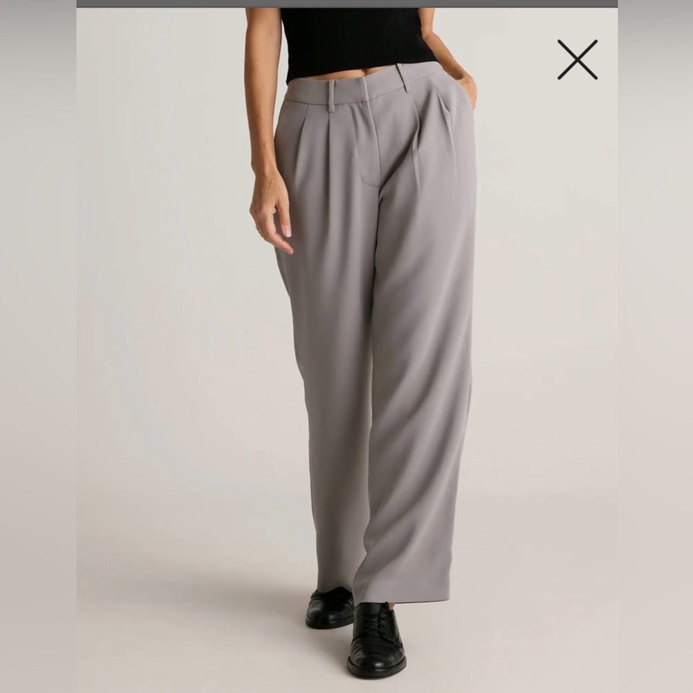 Quince Black Stretch Crepe Pleated Wide Leg Dress Pant Quiet Luxury Coastal Gray